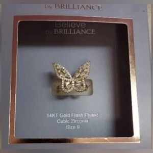 Gold Butterfly Ring with Cubic Zirconia